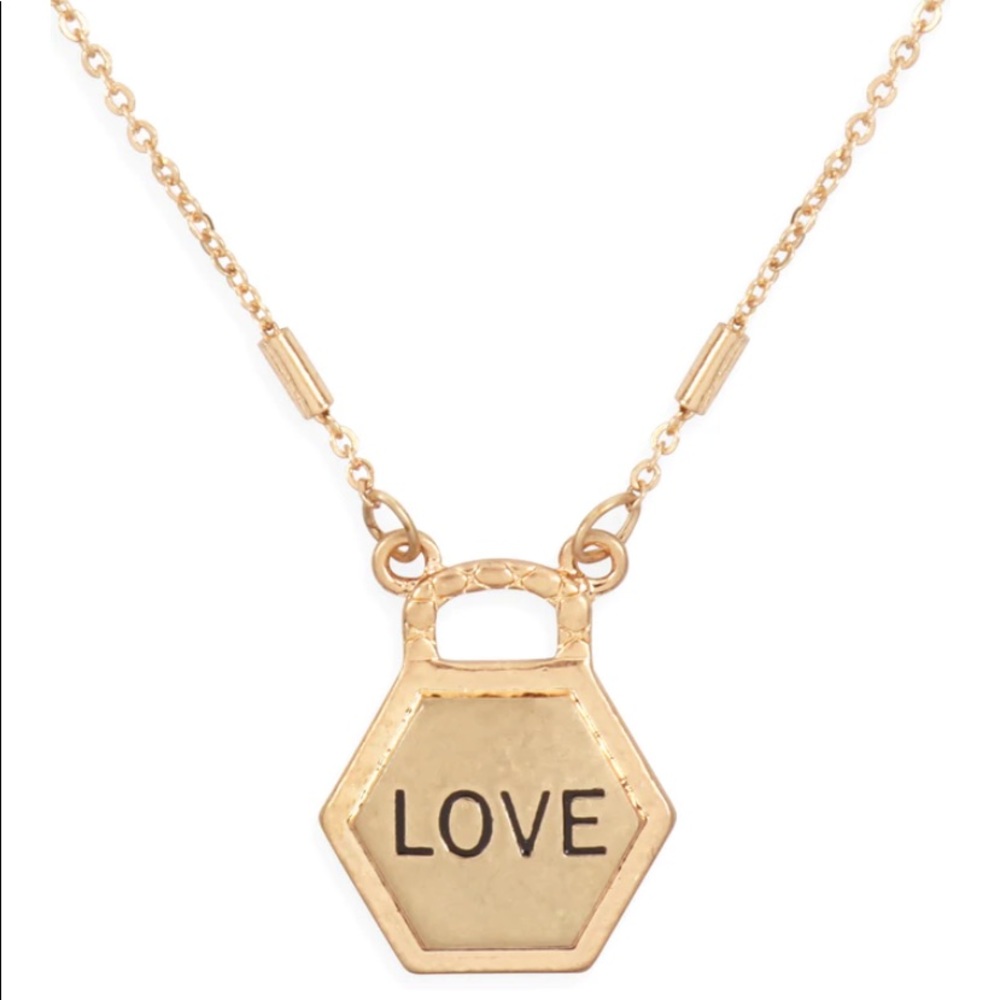 “LOVE” HEXAGON GOLD PENDANT CHARM NECKLACE